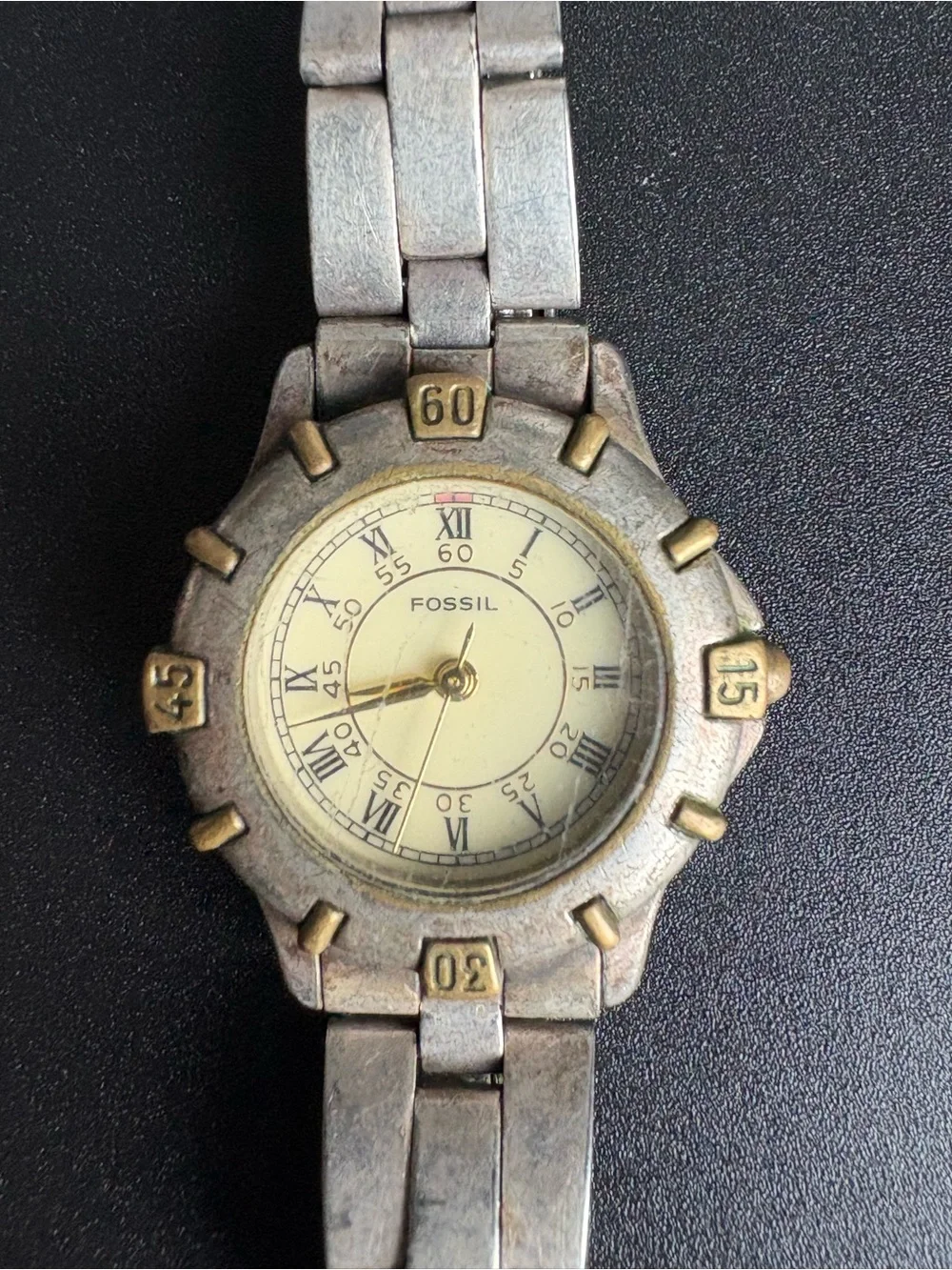 Fossil Two-Tone Silver and Gold Accent Round Dial Watch‎